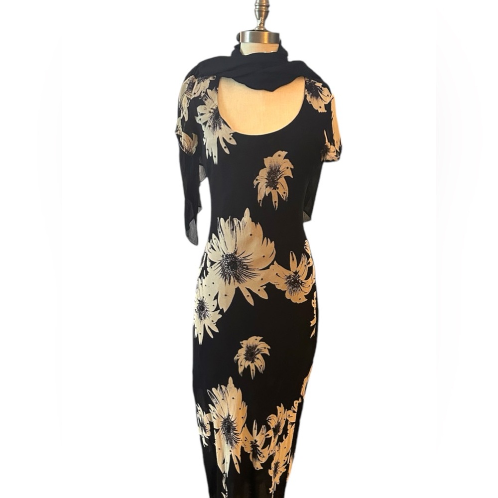 VTG 90s DBUSA Rayon Floral Sequin Dress Size L